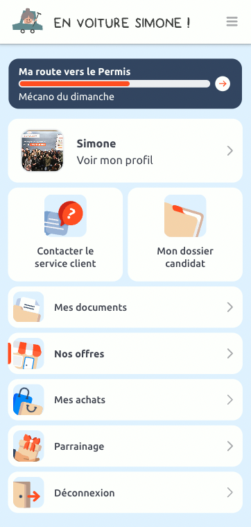 Menu parrainage dans le profil utilisateur