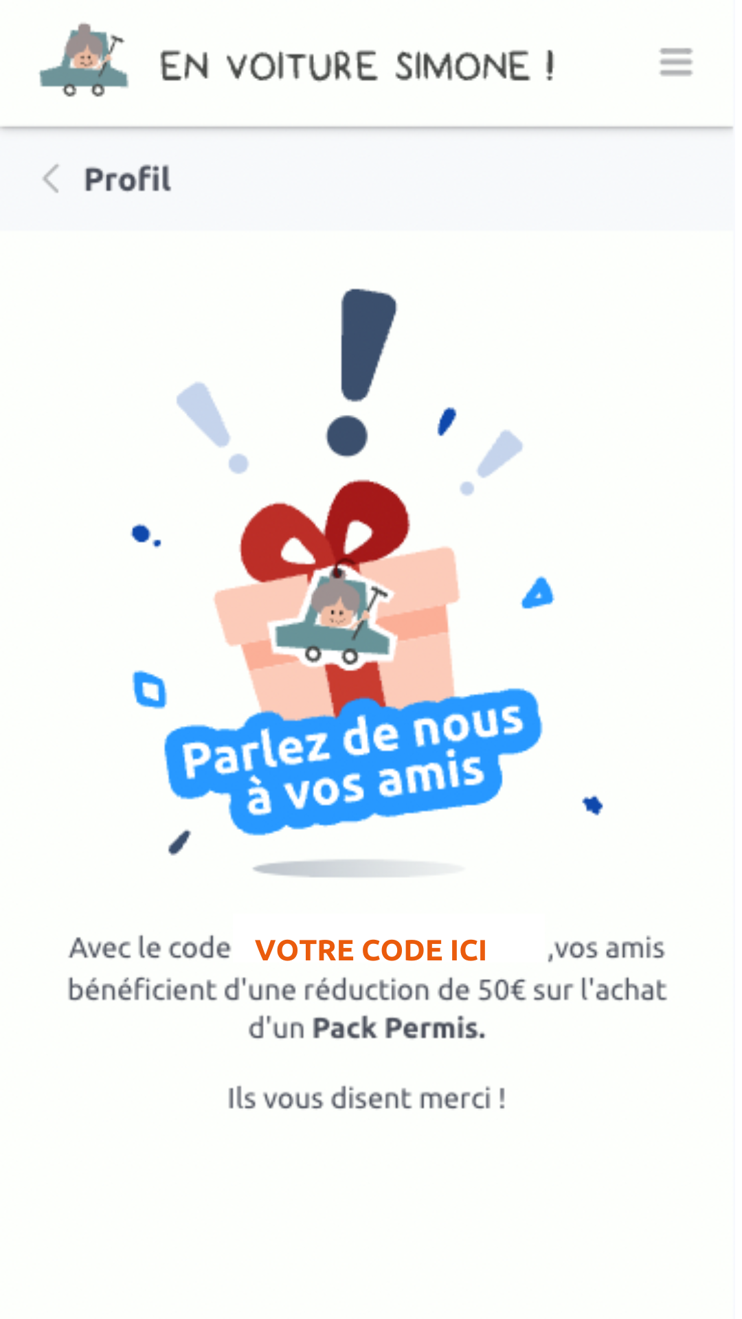 Partage du code de parrainage