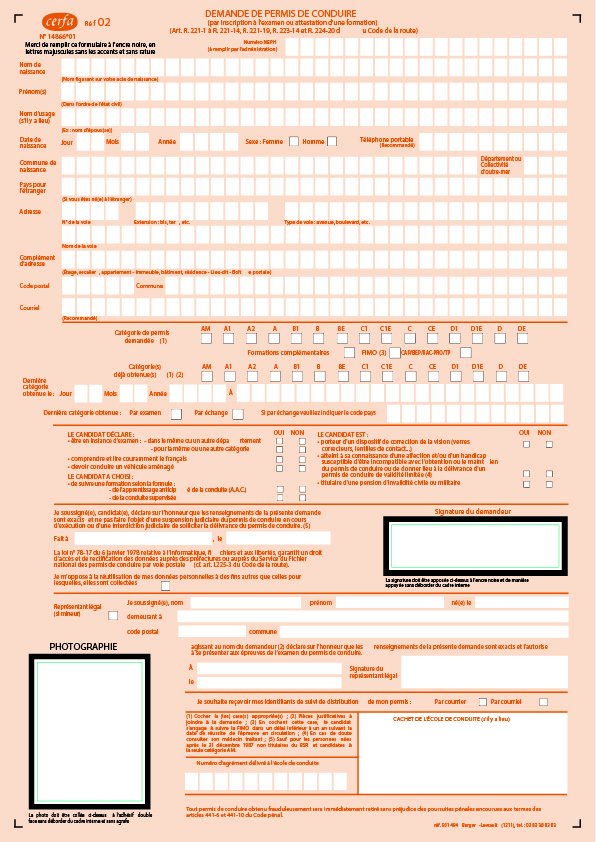 Exemple de formulaire Cerfa 02 papier